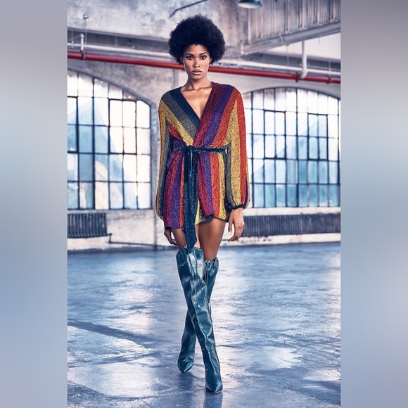 NWT RETROFETE GABRIELLE SEQUIN ROBE DRESS MULTI STRIPE SIZE SMALL - Picture 7 of 16